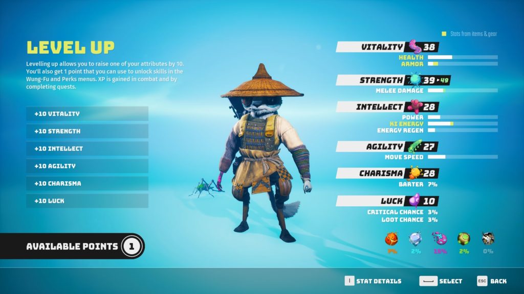 Biomutant The Level-Up section in the Character Customization Panel