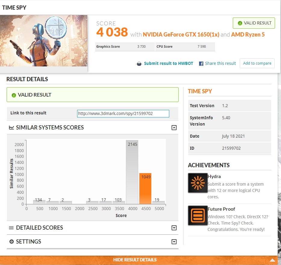 GTX 1650 Time Spy result